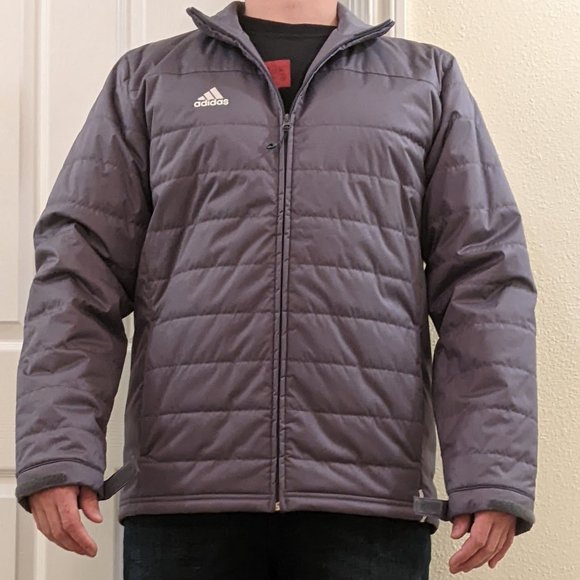 Adidas Sl transition jacket men's size medium gray puffer zips up onix coat - Picture 1 of 14